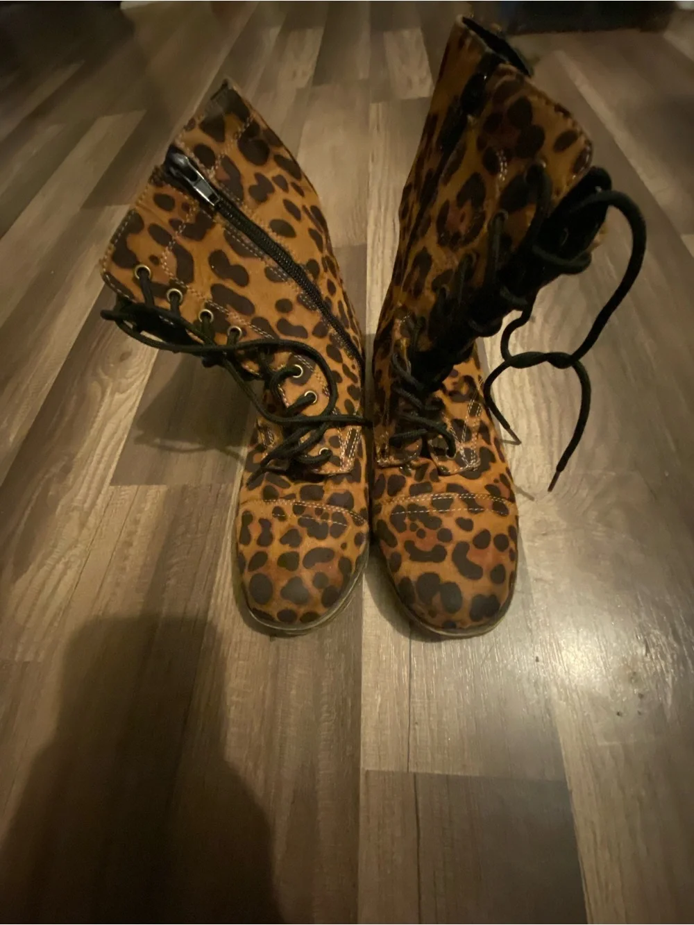 BAMBOO Leopard Print Lace-Up Kids Boots - Brown